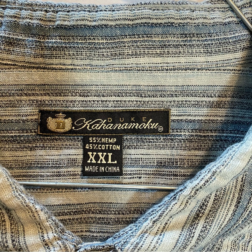 Duke Kahanamoku Striped Embroidered Hemp Blend  Hawaiian Style Shirt XXL